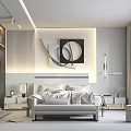 Modern Bedroom Interior With King Bed Decorative Art Nightstand And Ambient Lighting