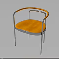 Elegant Modern Chair Featuring Orange Cushion And Silver Metal Curved Armrests