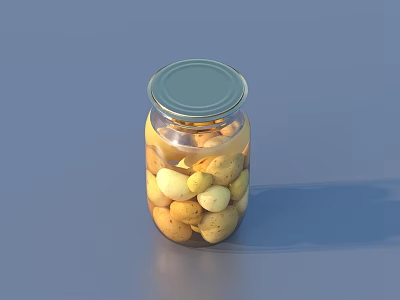 Transparent Glass Storage Jar With Metal Lid Holding Small Yellow And White Potatoes 3d model