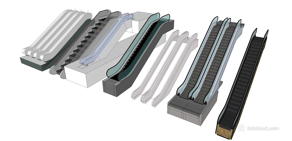 Modern Elevator And Escalator Design Featuring Various Types And Metal Structures 3d model 