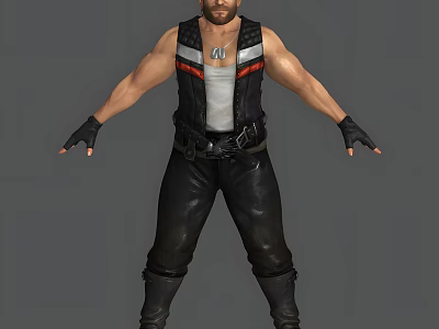 Muscular Man In Black Vest And Leather Pants With Gloves Arms Outstretched 3d model