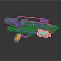Colorful Toy Water Gun With Purple Blue Orange Design And Transparent Tank