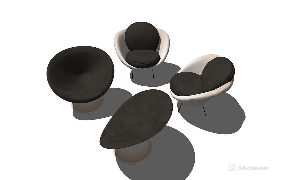 Modern Single Sofa Designs With Black And White Round Shaped Stylish Seating 3d model 