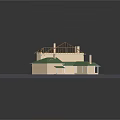 Cartoon Scene of House Model With Green Roof Wooden Frame and Grassy Area