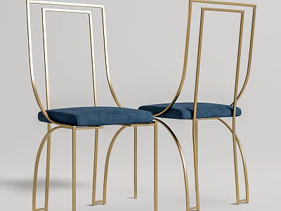 Sleek Modern Dining Chairs with Golden Metal Frame and Blue Upholstered Seats 3d model