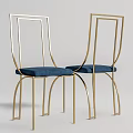 Sleek Modern Dining Chairs with Golden Metal Frame and Blue Upholstered Seats