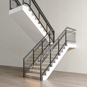 Glass Handrail Stairs Corner Stairs Stainless Steel Handrail Glass Railing Stairs 3d model