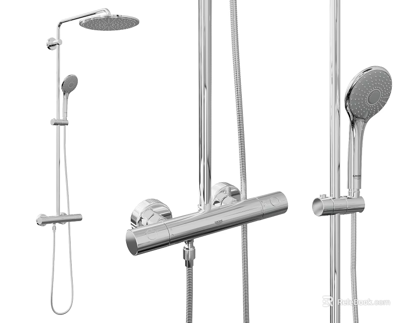 Chrome Shower System With Rainfall Head Handheld Sprayer Adjustable Arm And Valve 3d model