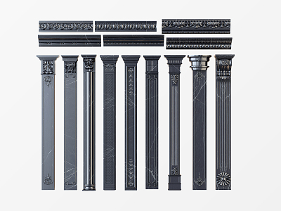 European Roman Column Carved Column 3d model