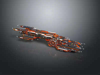 Futuristic Sci-Fi Spaceship Model Featuring Complex Orange Black Mechanical Design Details 3d model