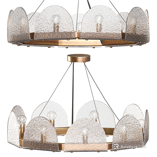 Modern Chandelier With Multiple Hammered Glass Shades And Brass Frame Design 3d model 
