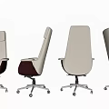 Modern Beige Leather Office Chair With Armrests And Metal Wheel Base