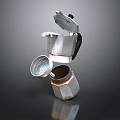Household Metal Moka Pot With Disassembled Filter And Separated Parts