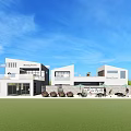Modern Boutique Guesthouse Building With White Exterior Large Windows Outdoor Seating And Lawn