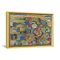 Abstract Painting In Golden Frame With Colorful Geometric Shapes And Vibrant Hues