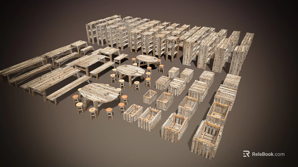 Wooden Dining Table Set With Various Styles And Multiple Combinations Including Tables And Chairs 3d model