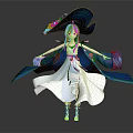 Anime Female Character With Long Blue Hair White Dress Blue Cape Hat And Flower Creature