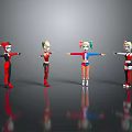 Four Colorful Animated Characters In Different Outfits With Pigtails And Standing Poses On Reflective Floor