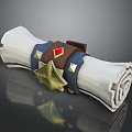 White Rolled Household Item With Brown Strap Blue Decorations Red Gem And Gold Star