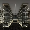Modern Wine Cellar Interior With Long Layout Glass Wine Racks Metal Frames And Lighting