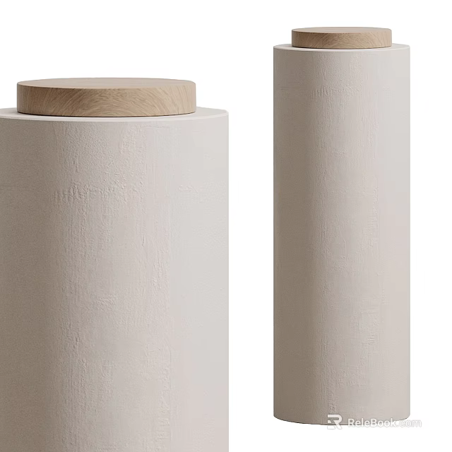 Cream Colored Round Columns With Textured Surface And Wooden Top 3d model 