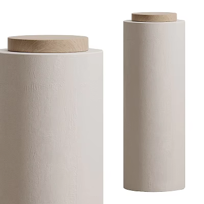 Cream Colored Round Columns With Textured Surface And Wooden Top 3d model