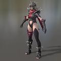 Game Character In Black And Red Spiked Armor With Leather Boots And Combat Stance