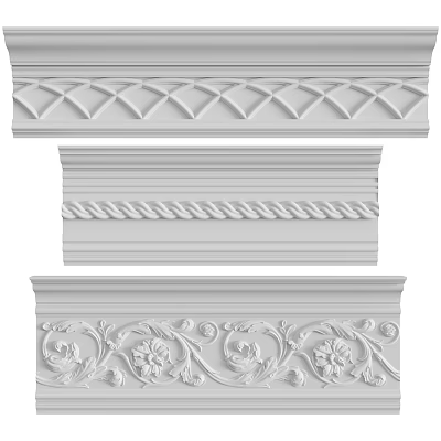 Decorative Architectural Moldings With Diamond Rope And Floral Scroll Patterns 3d model