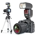 Nikon D7500 Camera Setup With Tripod External Flash And Photography Gear