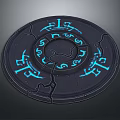 Circular Black Cracked Disk With Blue Glowing Runes And Mystical Patterns 3d model