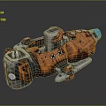 Orange Cosmic Spacecraft With Metallic Structure And Mechanical Components