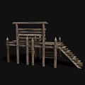Ancient Wooden Architecture Structure With Stairs And Spiked Platform Design