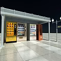 Bus Station With Shelter Vending Machines Street Lamps And Tiled Floor At Night