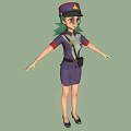 Anime 3D Character Model With Purple Uniform Green Hair Hat Yellow Badge And Red Cuffs