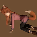 Anime Fox Girl Crawling With Pink Top Black Pants Fox Ears And Tail