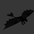 Black Dragon Game And Movie Character With Large Wings Flying In Blue Sky