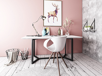 Nordic desk and chair decoration combination 3d model