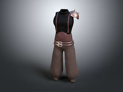 Medieval Fantasy Costume With Black Sleeveless Top Shoulder Armor Brown Belt And Loose Brown Pants 3d model