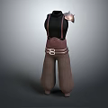 Medieval Fantasy Costume With Black Sleeveless Top Shoulder Armor Brown Belt And Loose Brown Pants