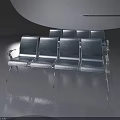 Dark Blue Waiting Chairs With Metal Armrests And Black Seats On Dark Background