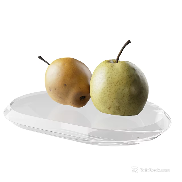 Fresh Yellow and Green Pears Placed on Transparent Glass Plate 3d model 