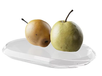 Fresh Yellow and Green Pears Placed on Transparent Glass Plate 3d model