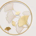 Decorative Gold Ginkgo Leaf Metal Wall Decor with Circular Frame Design 3d model