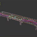 Scenic Bridge Structure With Red Blue Frames And Support Components Reflection View 3d model