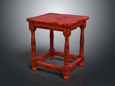 Red Wooden Coffee Table With Carved Details And Ornate Legs Design 3d model