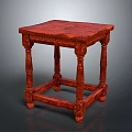 Red Wooden Coffee Table With Carved Details And Ornate Legs Design