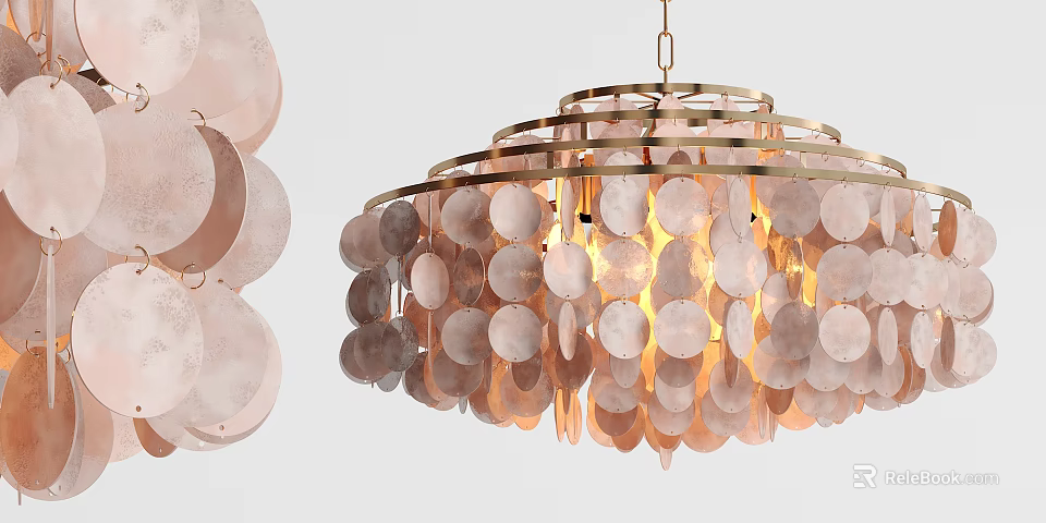 Elegant Modern Chandelier With Layered Circular Translucent Discs And Gold Frame 3d model
