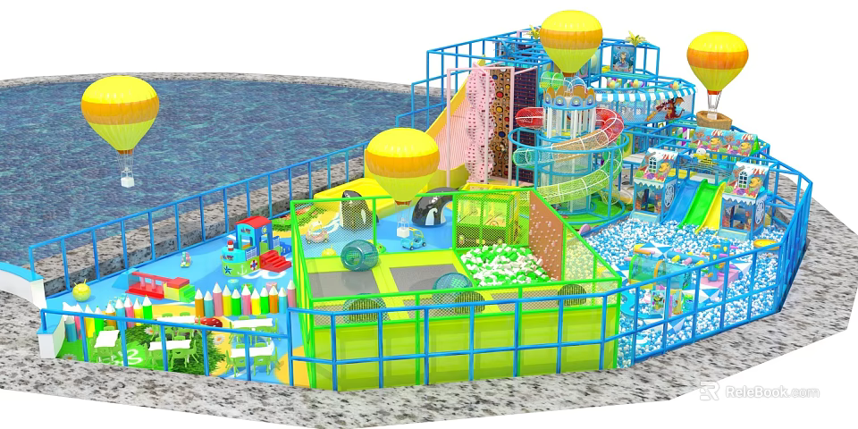 Indoor Children Playground Equipment With Slide Ball Pool Balloon Decorations And Safe Climbing Structures 3d model 
