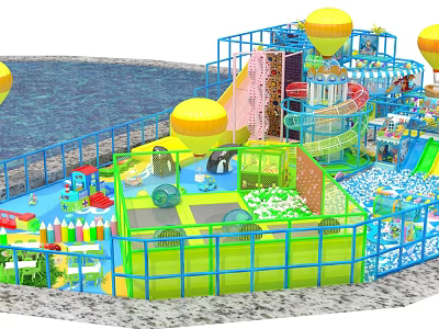 Indoor Children Playground Equipment With Slide Ball Pool Balloon Decorations And Safe Climbing Structures 3d model