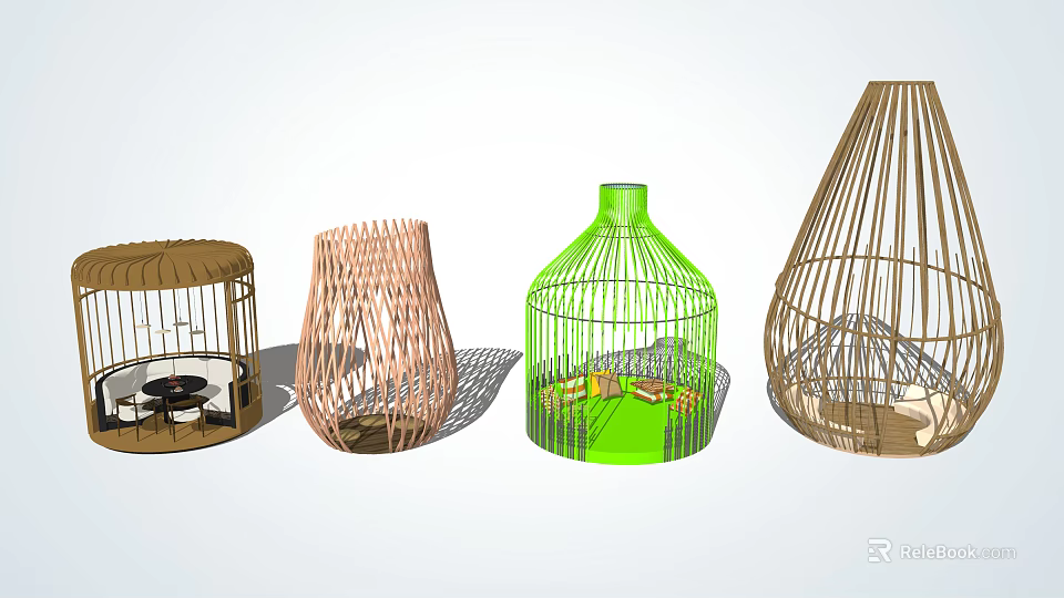 Modern Public Chair With Woven Structure And Wooden Frame For Outdoor Spaces 3d model 